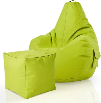 Produktbild von Green Bean® 2er Set Sitzsack + Hocker "Cozy+Cube" - mit EPS Perlen Füllung - robust waschbar schmutzabweisend - Hellgrün