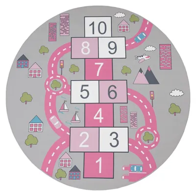 Produktbild von TT Home Kinder-Teppich, Spielteppich Für Kinderzimmer Straßen-Look, Hüpfkästchen, Rosa Größe 160 cm Rund
