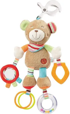 Produktbild von Activity-Teddy mit Klemme – Motorikspielzeug zum Aufhängen mit spannenden Anhängern zum Greifen und Geräusche erzeugen