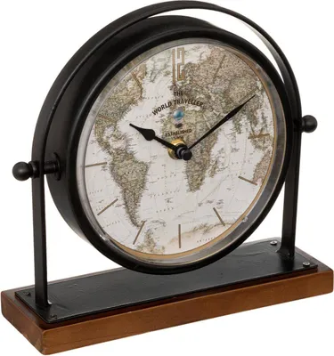 Produktbild von Retro-Tischuhr FLAVIA, Zifferblatt mit Weltkarte, H. 20 cm