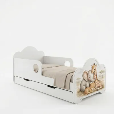Produktbild von Happy Babies Kinderbett mit Rausfallschutz Junge 160x80 Bett für Kinderzimmer mit Schublade Matratze Einzelbett für Kinder Weiss