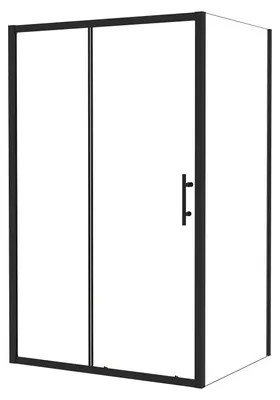 Produktbild von Eckduschtür Schiebetür 140x195cm mit Seitenteil 80x195cm,6mm NANO ESG Klarglas,Komplett Matt-Schwarz mit Griff,platzsparend,Eckeinstieg Dusche