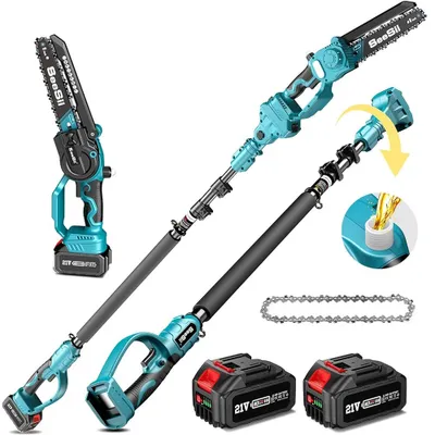 Obrázok produktu pre Akumulátorová reťazová píla – 2 v 1 – dĺžka reťaze 20 cm – predlžovacia tyč 3 metre – bezuhlíkový motor – 2 x 4,0 Ah batérie