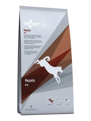 A bag of Trovet Hepatic HLD dog food.