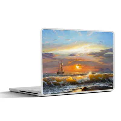 Produktbild von MuchoWow® Laptop Aufkleber Sticker Cover Malerei - Wasser - Segelboot - Ölfarbe 30x22 cm - Laptop-Sticker