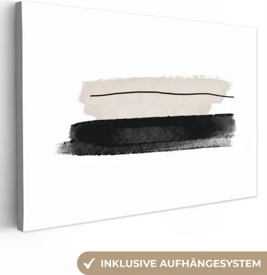 Produktbild von MuchoWow® - Leinwandbilder - Abstrakt - Linien - Schwarz - Beige - Kunst, Wandbild, Wanddeko Bilder Wohnzimmer, 60x40 cm