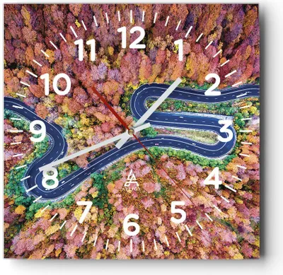 Produktbild von Wanduhr - Quadrat - Glasuhr - Kurvenreich Weg Wald - 30x30cm - Schleichendes Uhrwerk - Lautlos - zum Aufhängen bereit - Dekoration Modern - Wanddekoration aus Glas - C4AC30x30-4291