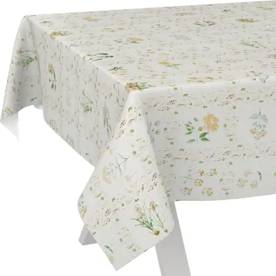 Produktbild von Tischdecke Floral Blumenkaro Beige 2000x140cm Schnittkante Wachstuch abwaschbar