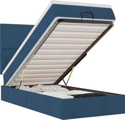 Image de vidaXL Lit ottoman avec matelas bleu 100x200 cm Tissu