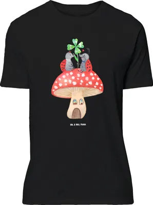 Produktbild von Mr. & Mrs. Panda Größe L T-Shirt Marienkäfer Fliegenpilz - Schwarz - Geschenk, Wohnung, Fleigenpilzhaus, Haus, mit Spruch, Lustige Sprüche, Tshirt, Zuhause, Shirt
