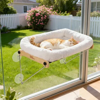 Immagine prodotto di Letto per gatti da finestra, con cuscino reversibile, amaca per gatti da finestra adatta a gatti fino a 20 kg, lettino per gatti da finestra con 4 ventose, dimensioni: 54x32 cm