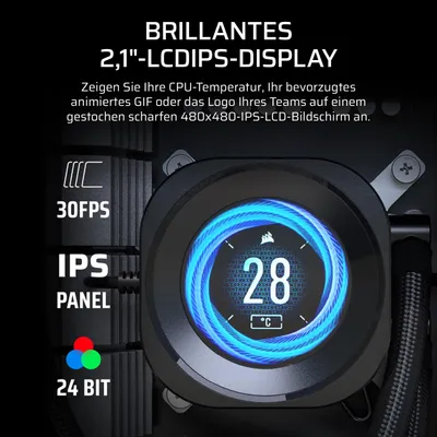 Produktbild von Corsair Nautilus 240 RS LCD, All-in-One-Flüssigkeitskühler, 12 cm, 420 RPM, 2100 RPM, Schwarz