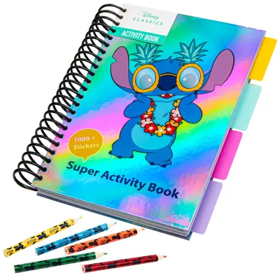 Zdjęcie produktu dla Książeczka z naklejkami Disney Stitch, zawierająca ponad 1000 naklejek, szablony, kolorowanki i kredki – artykuły dla fanów Stitch, dla dzieci