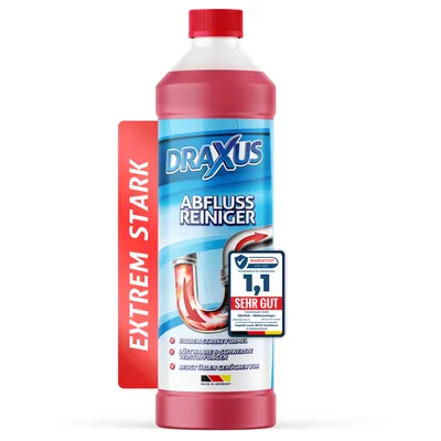 Produktbild von DRAXUS Profi Abflussreiniger (1,0L) I Extrem starker Rohrreiniger löst Haare, Essensreste & schwerste Verstopfungen I Beugt üblen Gerüchen vor