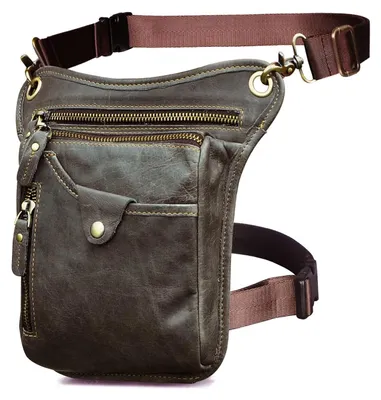 Image de Sacoche en cuir véritable - Sacoche pour hommes - Idéale pour la randonnée ou la moto - Petite taille - 15 x 3,5 x 22 cm