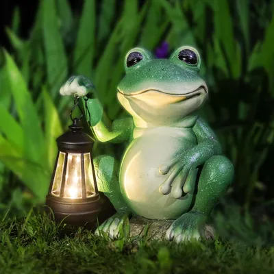 Solar-Froschfigur mit Laterne, 22x17x12 cm, für Garten & Terrasse
