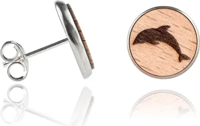 Produktbild von Holzohrstecker Edelstahl mit Delfin in Buchenholz