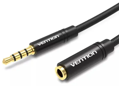 Produktbild von Audio-Verlängerungskabel, 3,5-mm-Klinke 4-polig, Buchse auf Stecker, 5 m, vergoldet, Schwarz – VENTION BHBBJ