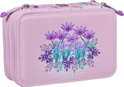 Image de Trousse à crayons à 3 compartiments et motif floral pour fournitures scolaires