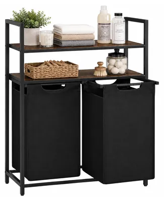 Immagine prodotto di Cesto per la biancheria Relaxdays con ripiani, 2 contenitori estraibili per la raccolta della biancheria, ciascuno da 46 litri, tessuto, dimensioni: 93 x 73 x 33 cm, marrone/nero, Immagine generata dall'IA