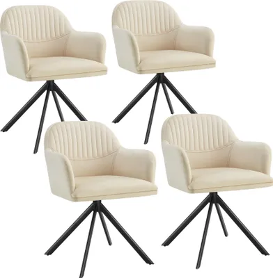 Image de Chaise pivotante en velours Lona avec rembourrage épais - crème/noir, Lot de 4