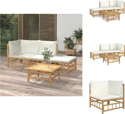Produktbild von vidaXL 4-tlg. Garten-Lounge-Set mit Cremeweißen Kissen Bambus -  Gartenmöbel-Sets