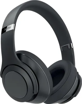 A black pair of over-ear headphones shown from a side-angle.