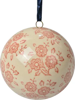 Produktbild von Clayre & Eef Deko-Anhänger Ø 8 cm Beige Keramik Blumen