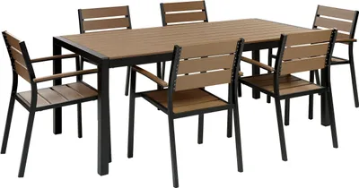 Obrázek produktu pro BELIANI Sada zahradního nábytku světlé dřevo a černý hliník syntetické dřevo 6místná minimalistická terasa venkovní