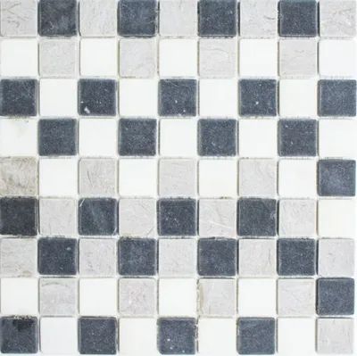 Produktbild von Mosaik Fliese Marmor Naturstein beige grau schwarz Marmor Botticino Nero MOS40-MOS32/1125_f