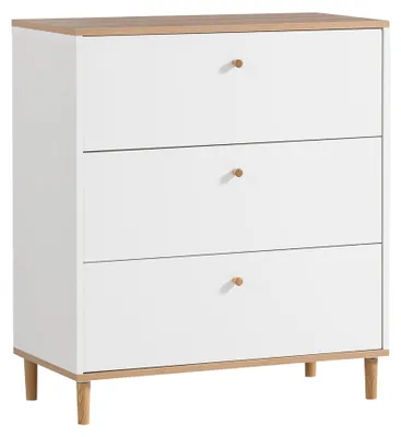 Kommode 3 Schubladen weiß matt Eichendekor 80x40x91 cm