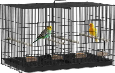 Produktbild von Vogelkäfig - Innenvoliere - Mit Trennwand - Mit Rollen - 76 x 46 x 116 cm - Für Papageien und Kanarienvögel - Schwarz