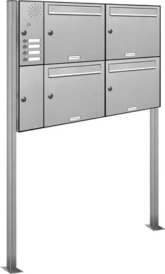 Produktbild von 4er V2A Edelstahl Briefkasten Standanlage Freistehend mit Klingel