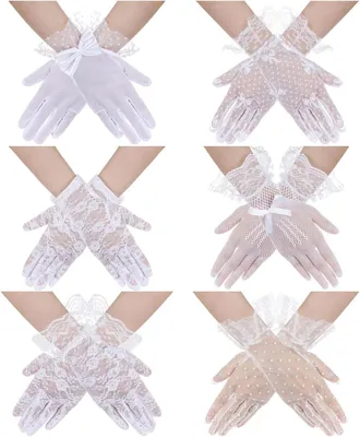 Produktbild von Spitzenhandschuhe weiß 6 Paar, kurze Damenhandschuhe, für Hochzeit
