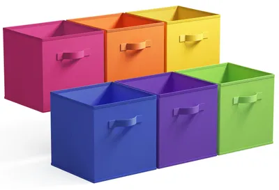 Produktbild von Stoffaufbewahrungsboxen, 6 Stück für Kallax-Regale, 32,5 x 32,5 x 32,5 cm, faltbare Regalbox mit Griffen zur Organisation von Kinderzimmern, dunkel mehrfarbig