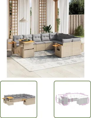 Produktbild von The Living Store 10-tlg. Garten-Sofagarnitur mit Kissen Beige Poly Rattan