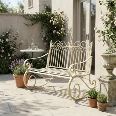Produktbild von Gartenbank Eisen antik weiß patiniert Vintage, H.90 cm
