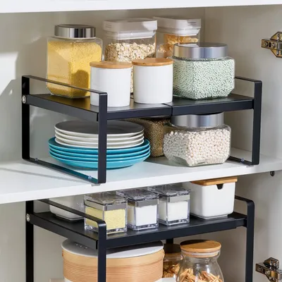 Image de Étagère extensible Étagère de stockage Étagère de cuisine Étagère de ménage Rangement réglable Noir