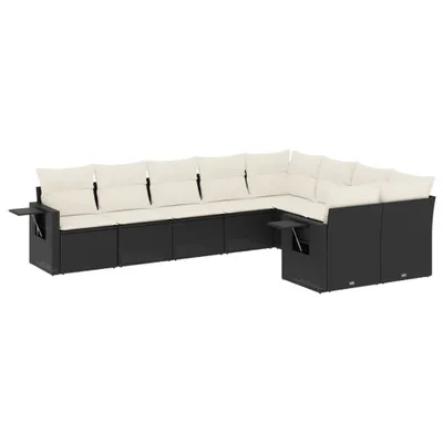 Produktbild von vidaXL 9-tlg. Garten-Sofagarnitur mit Kissen Schwarz Poly Rattan