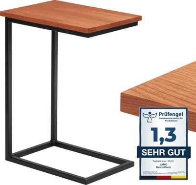 Produktbild von LAMO Manufaktur Beistelltisch | Laptoptisch | Sofatisch | mobiler Kaffeetisch | Nachttisch | 45x30x60 cm | Gestell Schwarz | 100% Echtholz Massiv Platte farbe: Dunkel