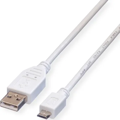 Produktbild von VALUE USB 2.0 Kabel, USB A ST - Micro USB B ST, weiß, 3 m
