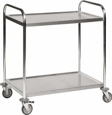 Produktbild von Kongamek Edelstahl- Tischwagen rostfrei mit 2 Böden 825x500mm mit Polyurethanbereifung und Bremse