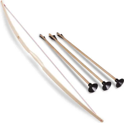 Produktbild von BestSaller 1205 Sportbogen 116cm, Holz Esche, inklusive 3 Holz Pfeile, natur, 4-teilig (1 Set)