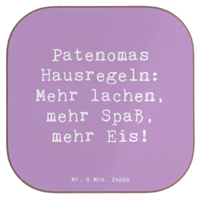 Produktbild von Mr. & Mrs. Panda Tassenuntersetzer Spruch Patenoma Hausregeln - Lavendeltraum - Geschenk, Untersetzer für Gläser, Familie, Großmutter, Glas, Patenschaft, Holzuntersetzer