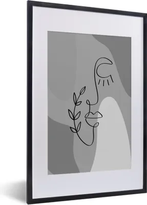 Produktbild von MuchoWow® Gerahmtes Poster Minimalismus - Porträt - Schwarz - Weiß 40x60 cm - Poster mit Schwarzem Bilderrahmen Wandposter Rahmen Foto Bilder - Poster in Rahmen