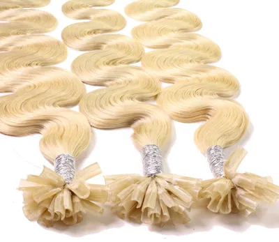 Produktbild von hair2heart Extensions Echthaar Bondings Gewellt - 25 Strähnen 0.5g 50cm 9/0 lichtblond