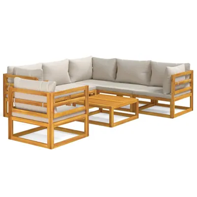 Produktbild von vidaXL 7-tlg. Garten-Lounge-Set mit Hellgrauen Kissen Massivholz