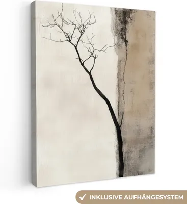 Obrázek produktu pro Plátno 60x80 cm - Japandi - Rostlina - Béžová, obraz Moderní, nástěnná dekorace, malba