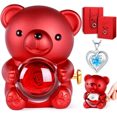 Produktbild von Rosenbär mit Ewiger Rose und Kette in Geschenkbox
