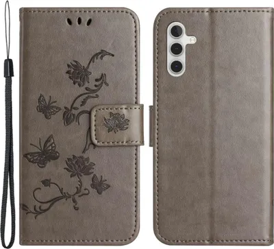 Produktbild von Samsung Galaxy A14 Hülle - Coverup Blumen & Schmetterlinge Klapphülle - Taupe Grau
